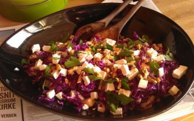 Pink salat på rød sommerkål – knasende lækkert!