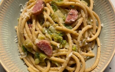 Fuldkornspasta med spansk pølse og grønt!