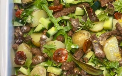 Salat med lune oksekødsstrimler!
