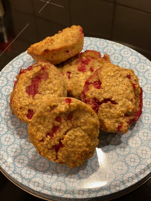 Morgenmads muffins på havregryn og hindbær!